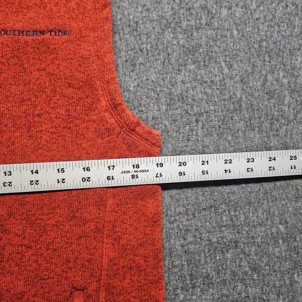 Southern Tide Fleece Vest Mens Medium Orange Heathered Full Zip Chest Pocket - Picture 4 of 8
